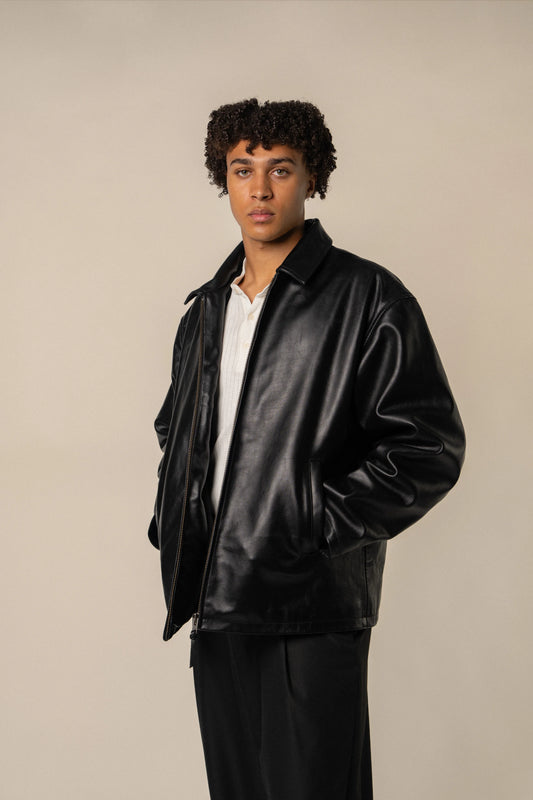 Harrington Loose Fit Leather Jacket 